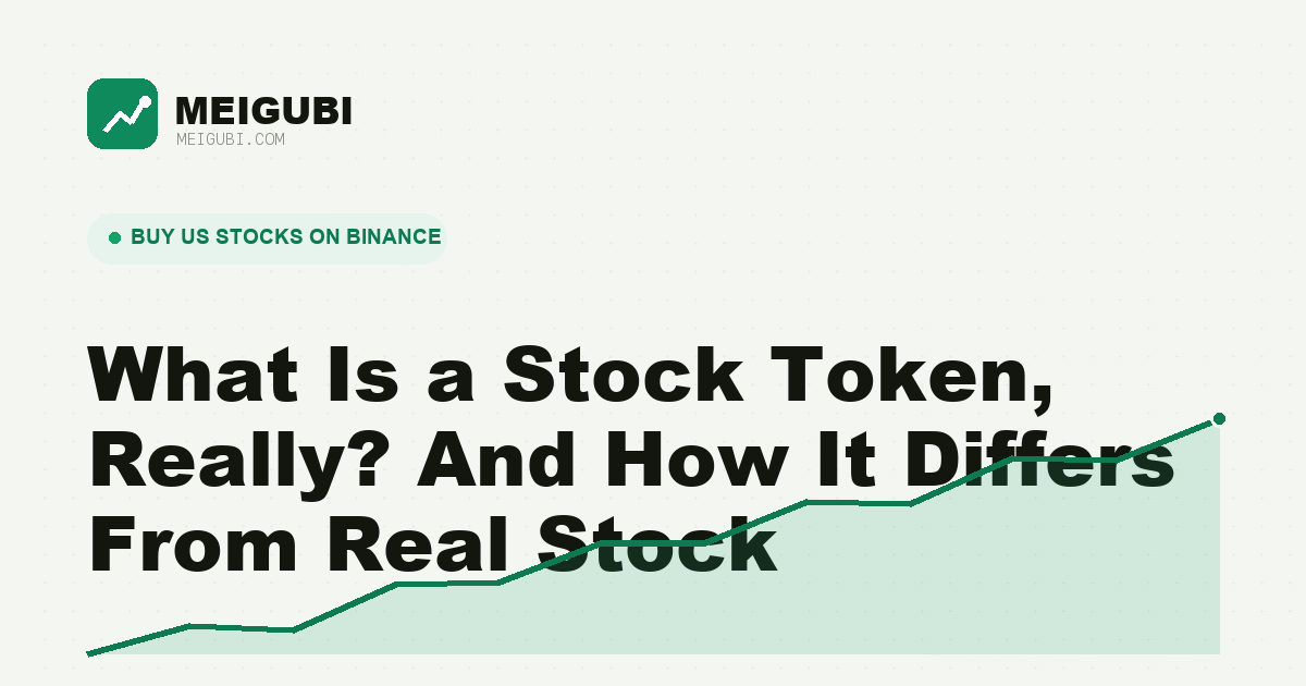 Sertifikat saham asli dan satu token on-chain dihubungkan dengan tanda sama dengan, menggambarkan token saham mengikuti harga saham asli 1:1